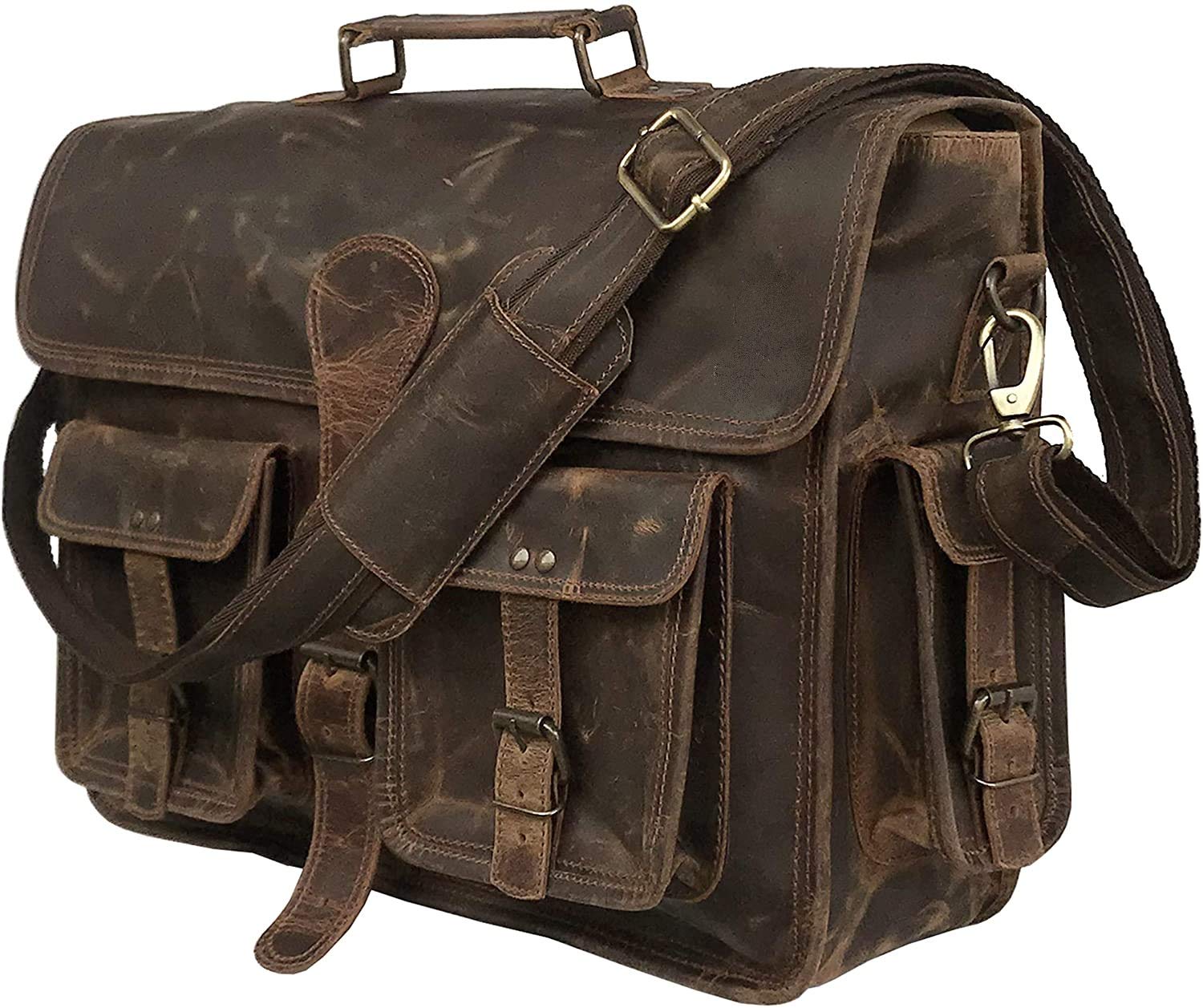 Vintage Handmade Leather Messenger Bag for Laptop Briefcase Best Computer Satchel School Distressed Bag 18 inches (Brown)-Tuzech store