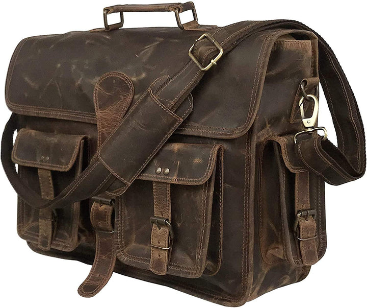 Vintage Handmade Leather Messenger Bag for Laptop Briefcase Best Computer Satchel School Distressed Bag 18 inches (Brown)-Tuzech store