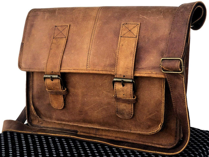 TUZECH Genuine Leather Bag Vintage Buffalo Messenger Satchel Laptop Briefcase Unisex Bags Crazy Briefcase Bags For Men Women Brown Color (15 Inches)-Tuzech store