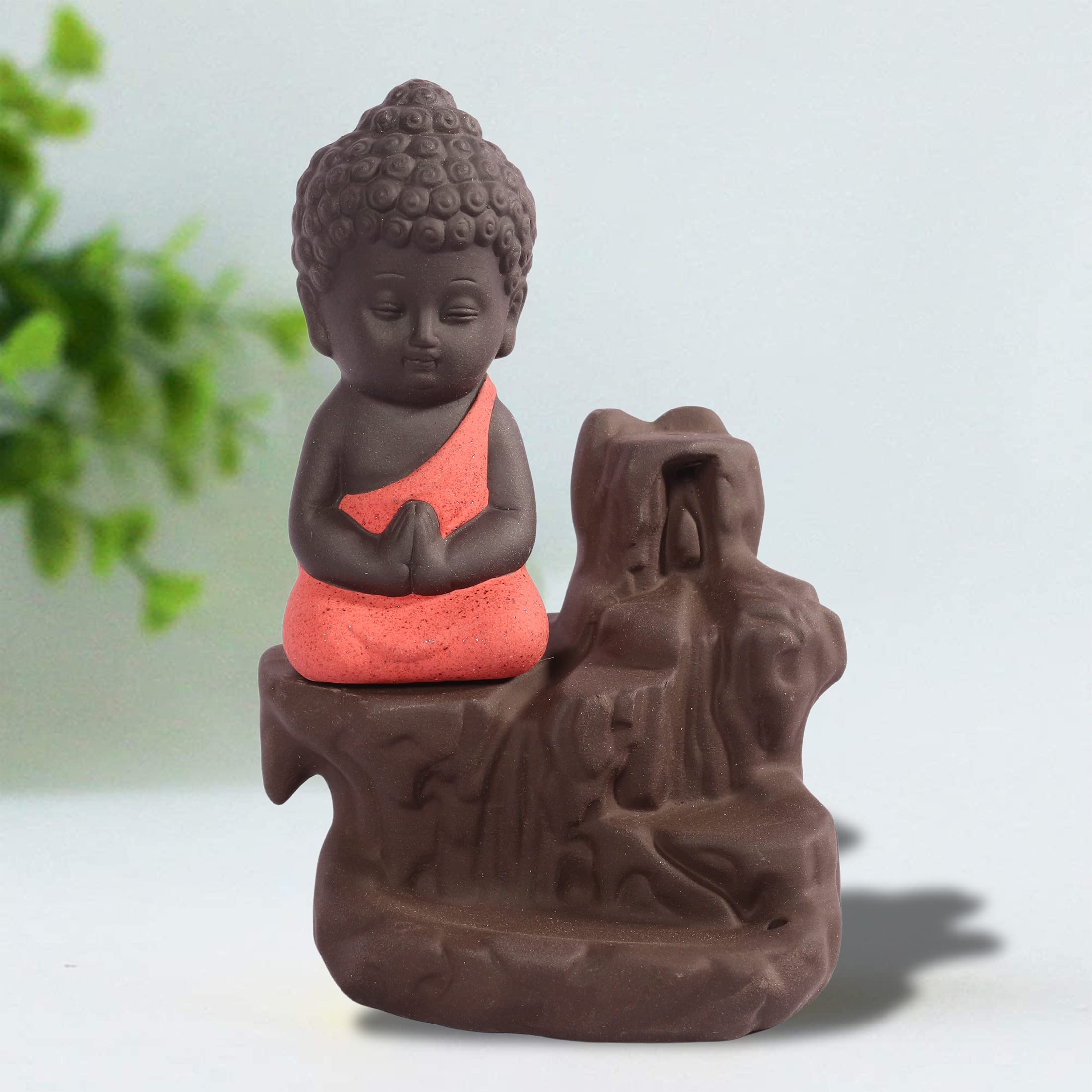 Tuzech Handicraft Ceramic Buddha Smoke Fountain Backflow Incense Holder Home Decor Buddha Statue Gifts Showpieces Multicolor (Cone Not Included)-Tuzech store