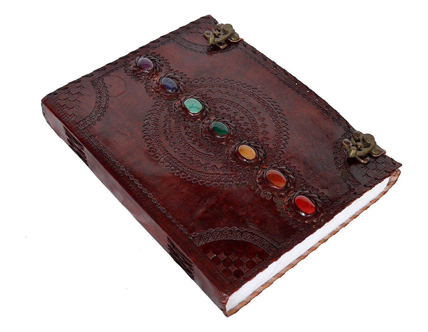 TUZECH Leather Journal Book Seven Chakra Medieval Stone Embossed Handmade Book of Shadows Notebook Office Diary College Book Poetry Book Sketch Book (13 Inches)-Tuzech store