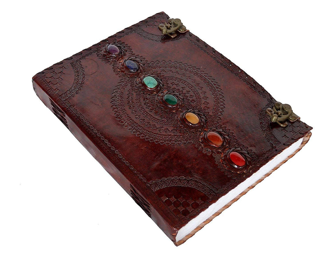 Veteran Craft Leather Journal Seven Chakra Medieval Stone Embossed Handmade Book of Shadows Notebook Office Diary College Book Poetry Book Sketch Book 10 x 13 Inches-Tuzech store