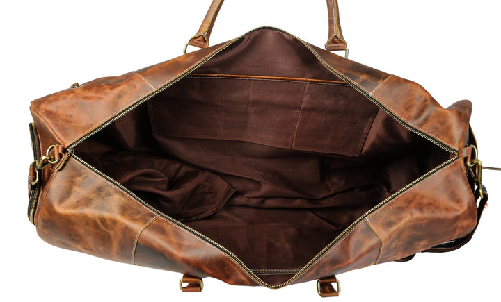 Tuzech Vintage Leather men's Travel Duffle luggage bag with Shoe Pouch ,Professional Bag Gym Sports Soft Shell Overnight Weekend Brown Color (30 Inches )-Tuzech store