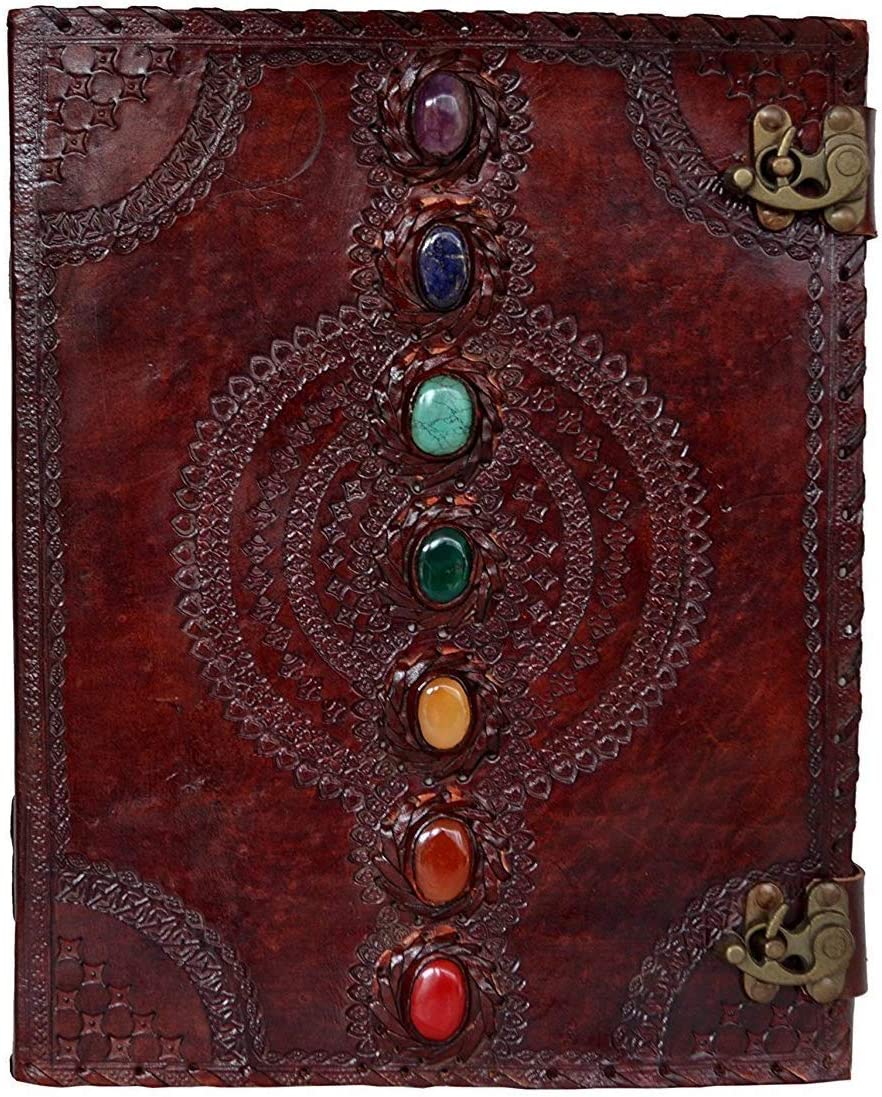 TUZECH Leather Journal Book Seven Chakra Medieval Stone Embossed Handmade Book of Shadows Notebook Office Diary College Book Poetry Book Sketch Book 13 inches-Tuzech store