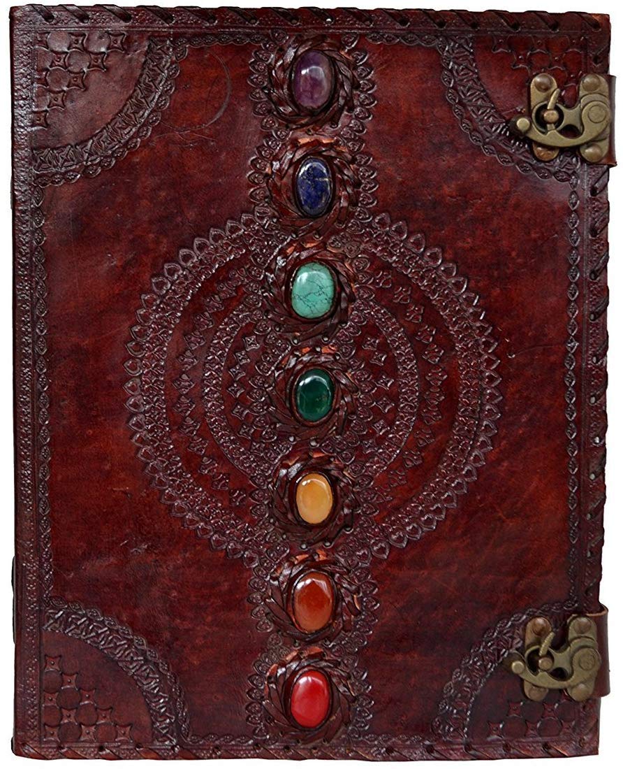 TUZECH Leather Journal Book Seven Chakra Medieval Stone Embossed Handmade Book of Shadows Notebook Office Diary College Book Poetry Book Sketch Book 13 inches-Tuzech store