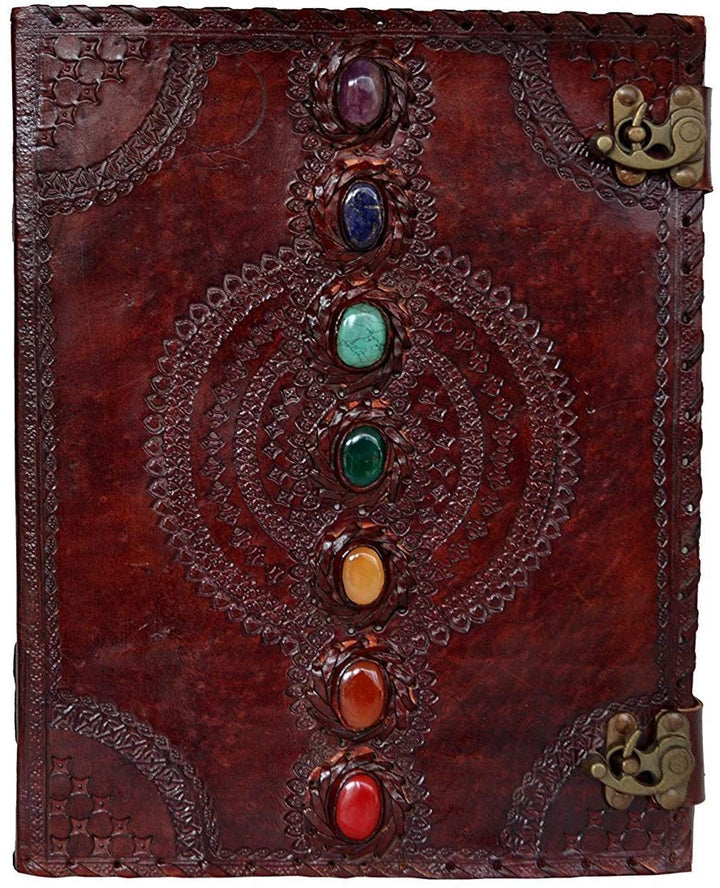 TUZECH Leather Journal Book Seven Chakra Medieval Stone Embossed Handmade Book of Shadows Notebook Office Diary College Book Poetry Book Sketch Book 13 inches-Tuzech store
