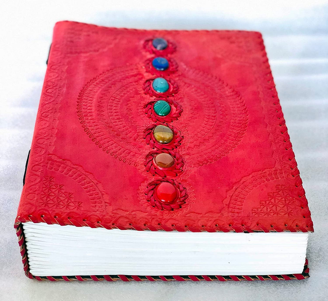 TUZECH Fat Leather 600 Pages Journal Large | Seven Stone Leather Notebook Journal | Blank Handmade Book Sketchbook | Christmas Gift Everyday Use-Tuzech store