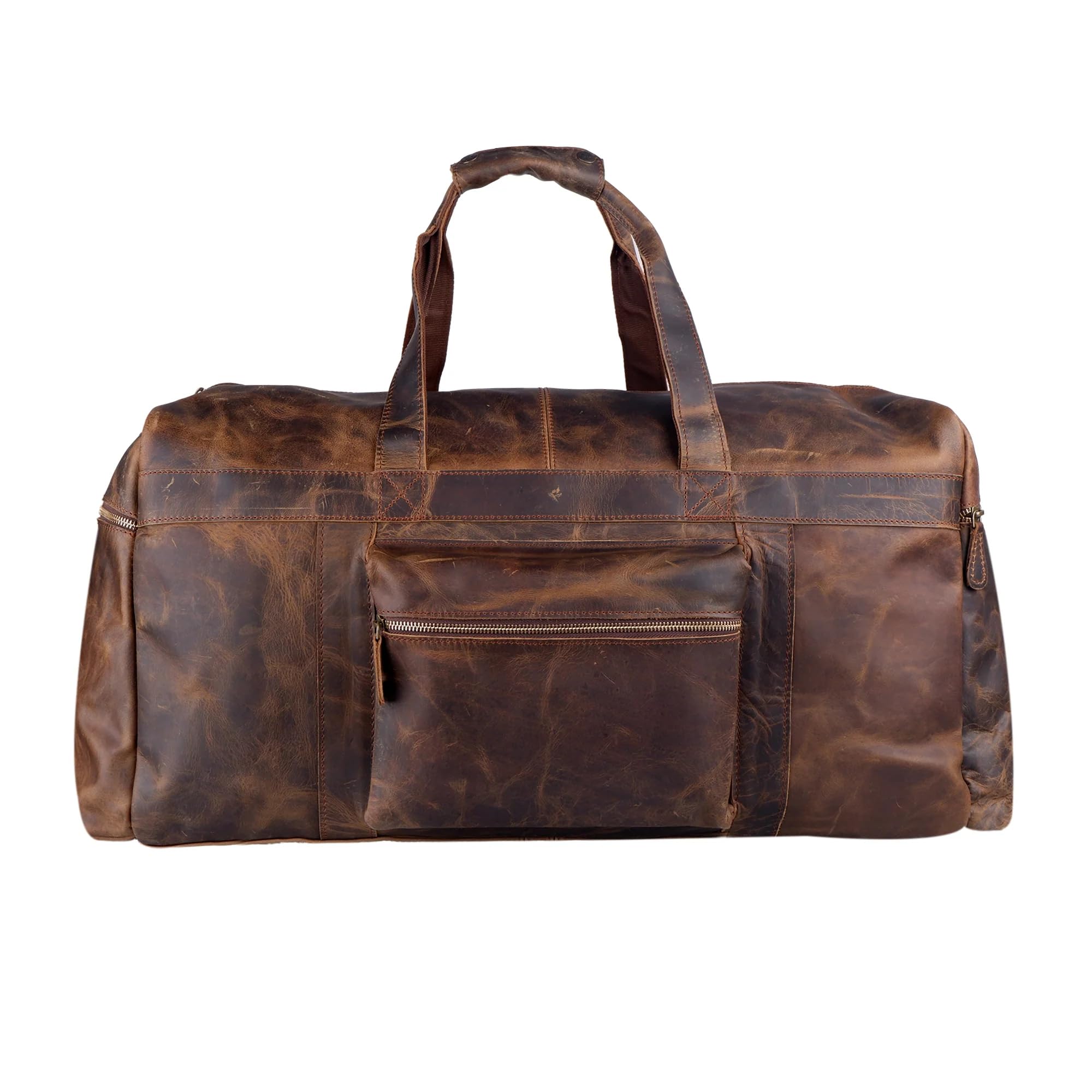 Tuzech Classic Vintage Leather men's Travel Duffle luggage bag,Professional Bag Gym Sports Soft Shell Overnight Weekend Brown Color (24 Inches Duffle)