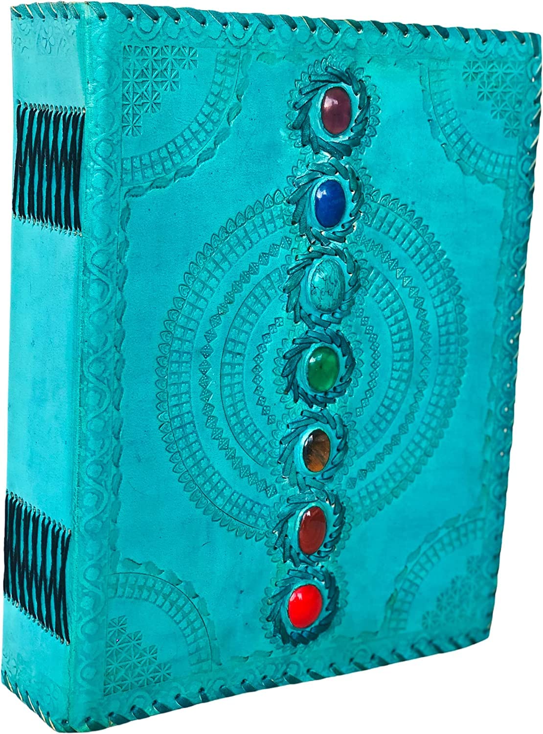 TUZECH Fat Leather 600 Pages Journal Large | Seven Stone Leather Notebook Journal | Blank Handmade Book Sketchbook | Christmas Gift Everyday Use-Tuzech store