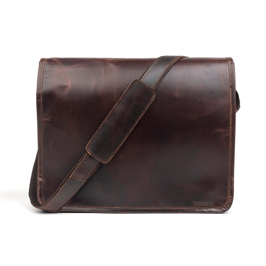TUZECH Genuine Leather Bag Handmade Vintage Rustic Cross Body Messenger Laptop Bag Courier Satchel Bag Gift Men Women Bag (Dark Brown)