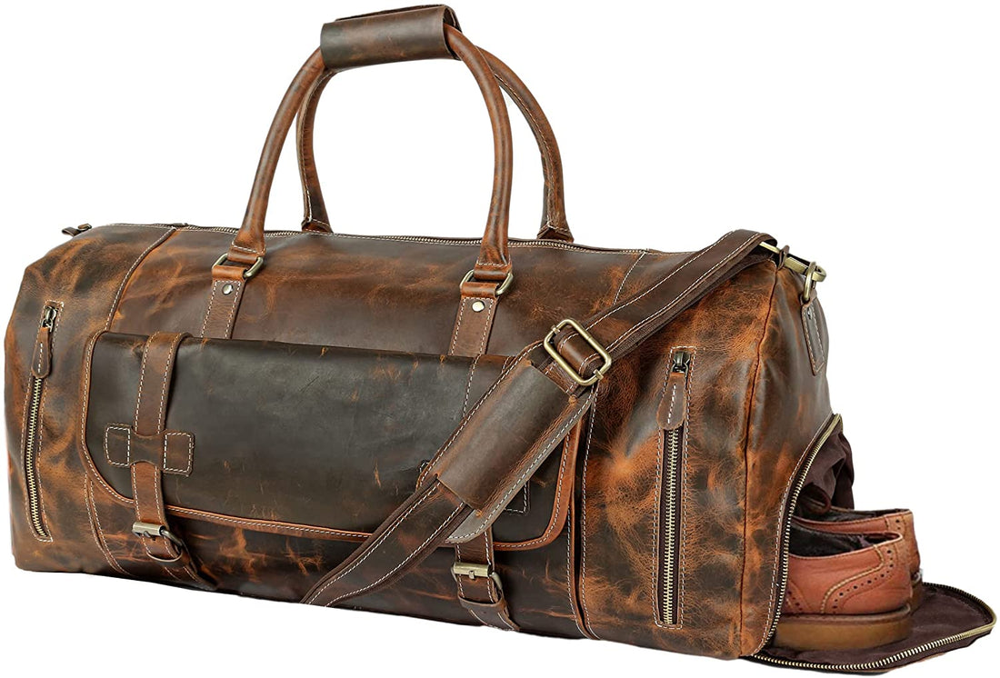 TUZECH Vintage Crazy Horse Leather men's Travel Duffle luggage Bag Gym Sports Overnight Weekend-Tuzech store