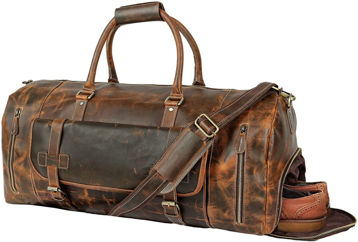 TUZECH Vintage Crazy Horse Leather men's Travel Duffle luggage Bag Gym Sports Overnight Weekend-Tuzech store