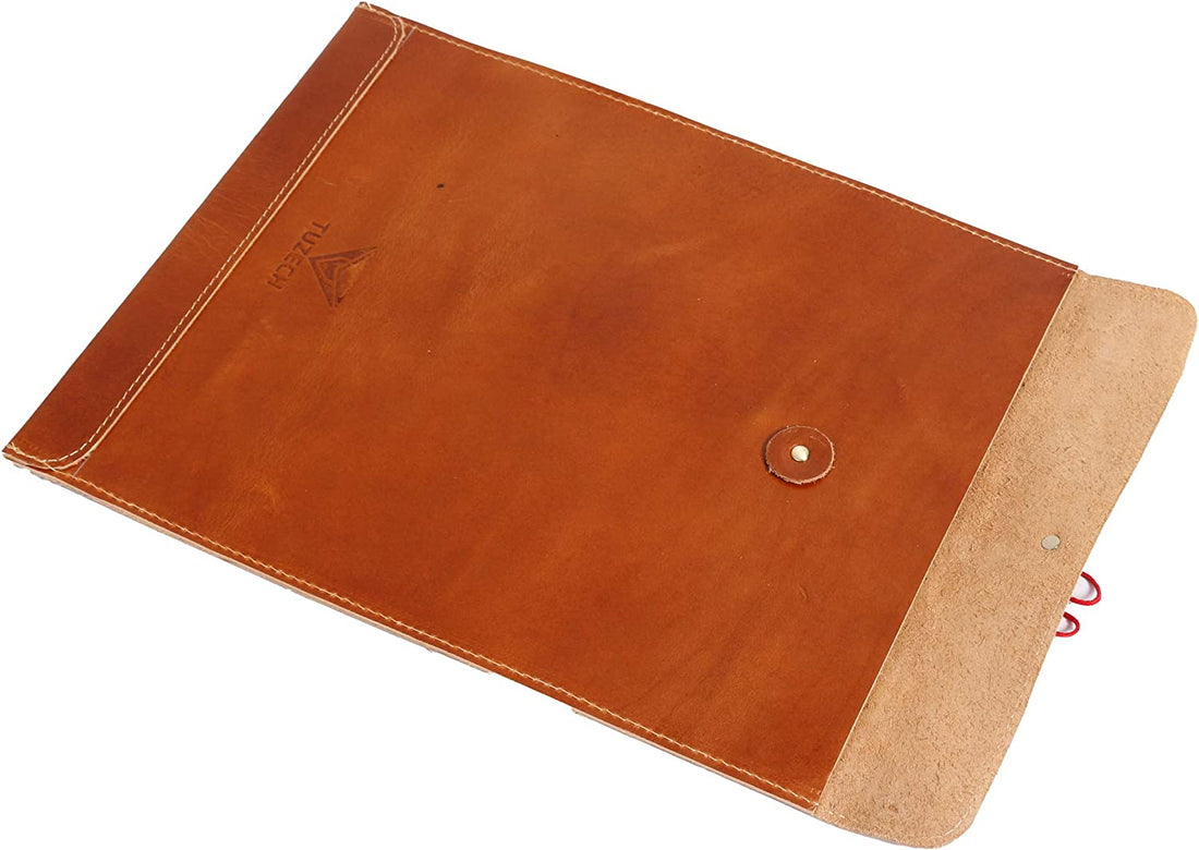 Leather Document Holder Mailing Envelope,Office & Work Resume Sales Portfolio Binder Folder-Interview/Legal Document Organizer Handmade Bourbon Brown (12.5 inches)-Tuzech store