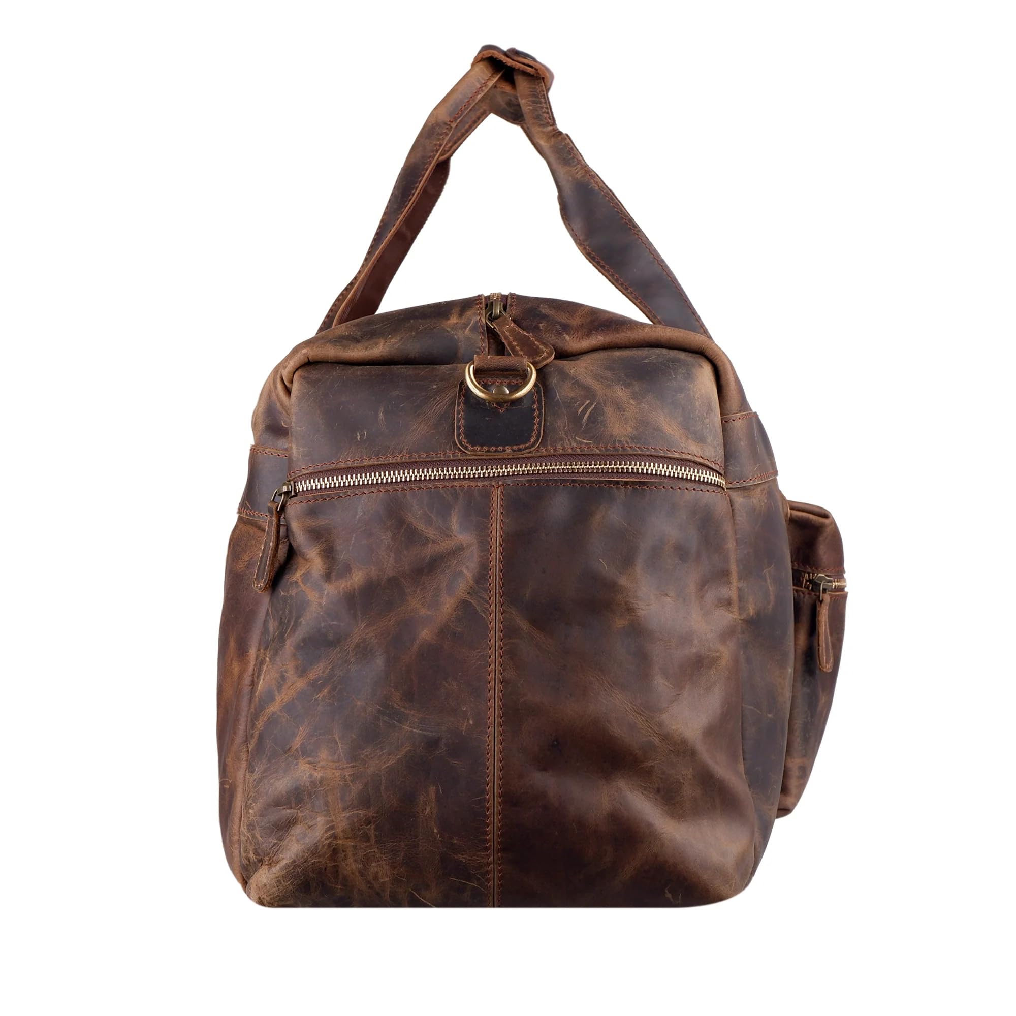 Tuzech Classic Vintage Leather men's Travel Duffle luggage bag,Professional Bag Gym Sports Soft Shell Overnight Weekend Brown Color (24 Inches Duffle)