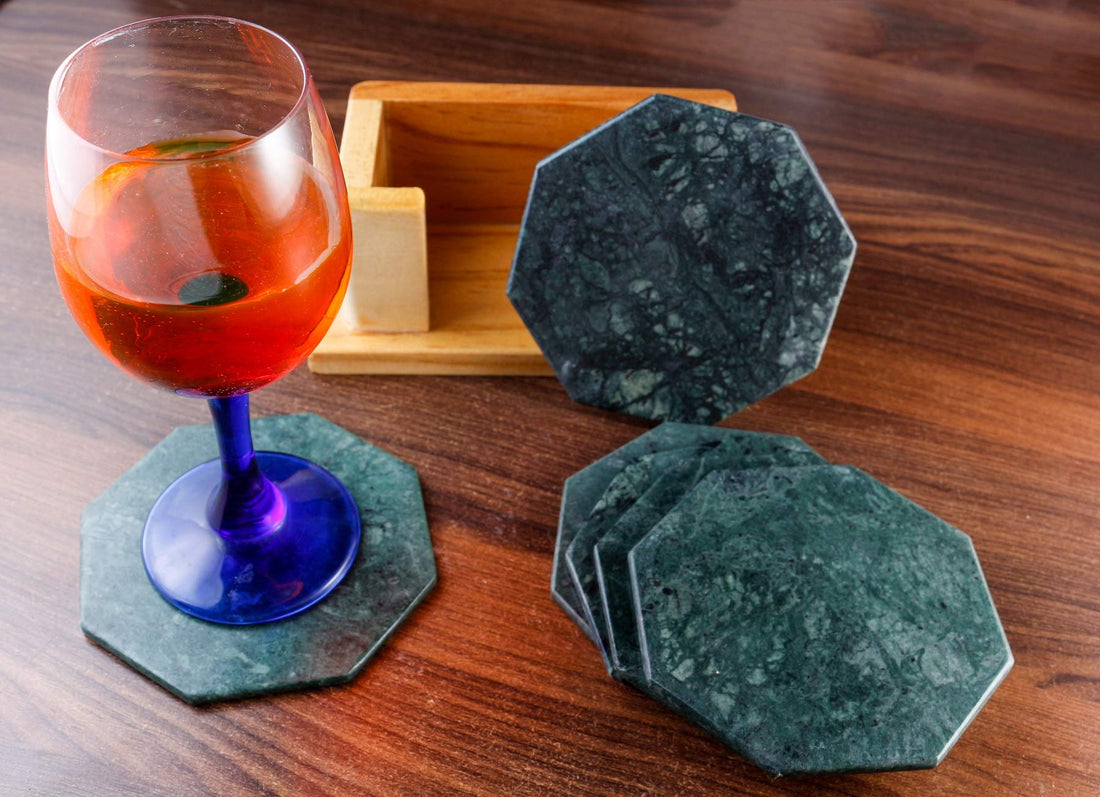 100% Pure Marble Natural Stone Coasters for Drinks with Wooden Holder Housewarming Suitable for Cup Glasses Prevent Furniture from Dirty Spills Water Ring, Scratches 4Inches Set of 6-Tuzech store