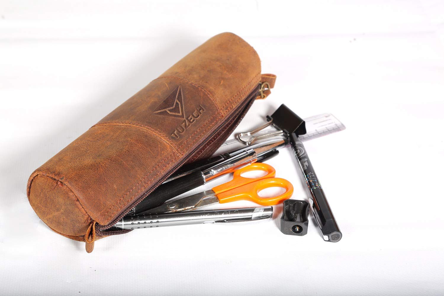 TUZECH BAGS Rustic Vintage Style Pen Pencil Case Leather Pouch for Students Professionals and Artists Gift (Small)-Tuzech store