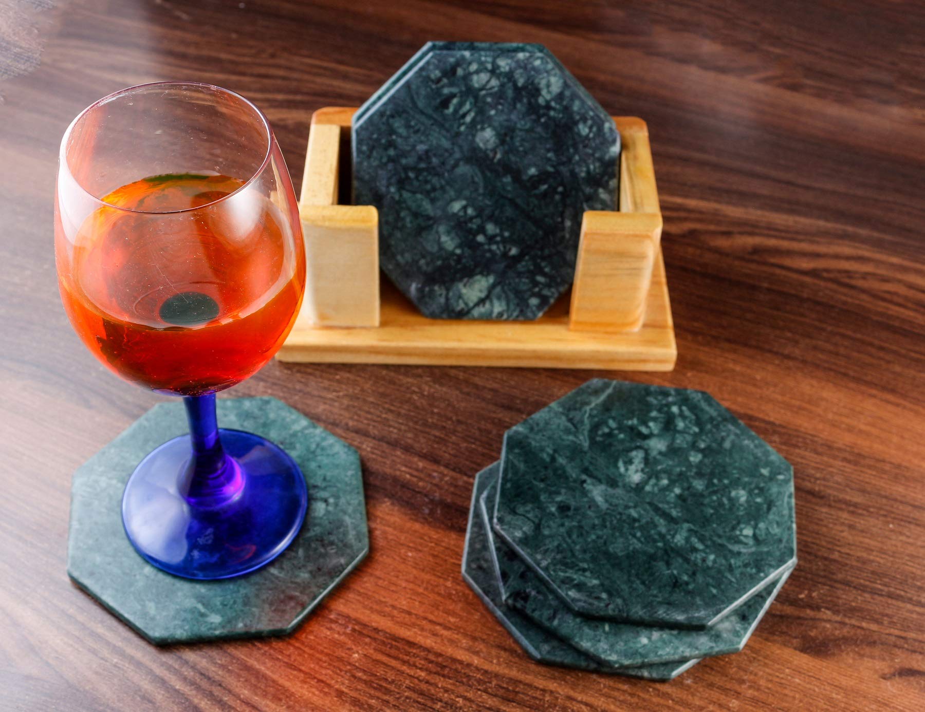 100% Pure Marble Natural Stone Coasters for Drinks with Wooden Holder Housewarming Suitable for Cup Glasses Prevent Furniture from Dirty Spills Water Ring, Scratches 4Inches Set of 6-Tuzech store