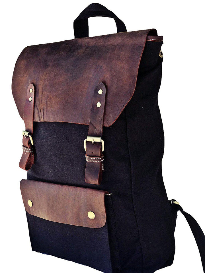 TUZECH Leather Laptop Backpack Casual Canvas Campus School Rucksack with Laptop Compartment (15 Inch, Gray)-Tuzech store