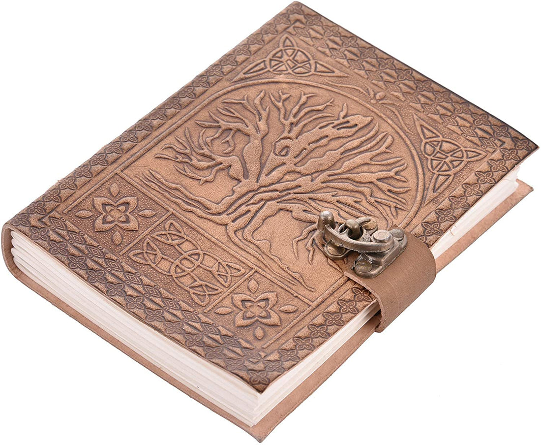 Tree of Life Handmade Leather Unlined Journal - Genuine Leather Notebook & Daily Notepad for Men & Women Paper (7 x 5 Inches)-Tuzech store