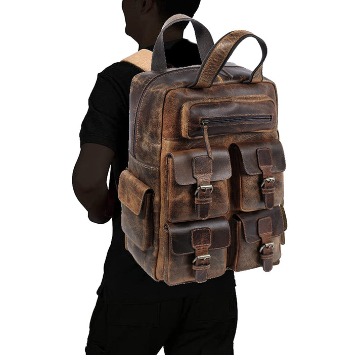 TUZECH Genuine leather Vintage Handmade Stylish Leather Trendy Unique Backpack Rucksack Bag for Unisex (16 Inch)