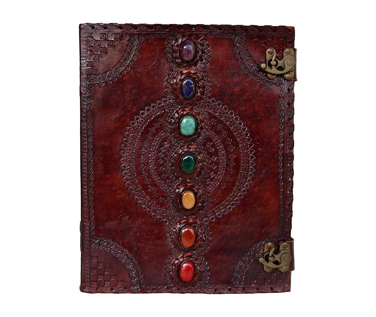 Veteran Craft Leather Journal Seven Chakra Medieval Stone Embossed Handmade Book of Shadows Notebook Office Diary College Book Poetry Book Sketch Book 10 x 13 Inches-Tuzech store