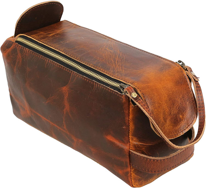 Tuzech Vintage Full Grain Leather Handmade Travel Toiletry Bag Vintage Travel Shaving & Dopp Kit : for Toiletries, Cosmetics & More (Dark Brown)-Tuzech store