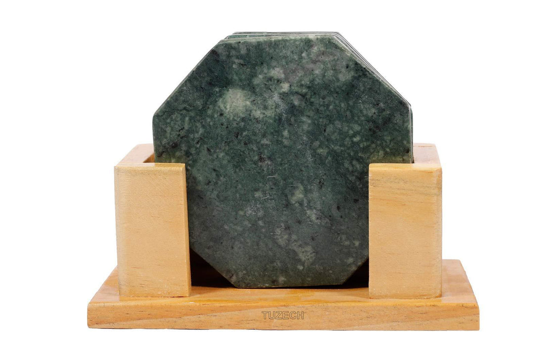 100% Pure Marble Natural Stone Coasters for Drinks with Wooden Holder Housewarming Suitable for Cup Glasses Prevent Furniture from Dirty Spills Water Ring, Scratches 4Inches Set of 6-Tuzech store