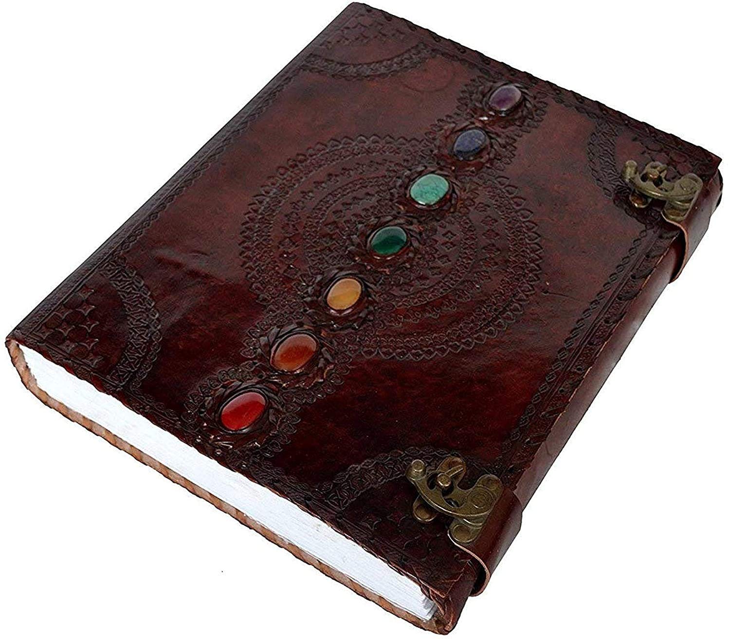 Tuzech Leather Journal Book Seven Chakra Medieval Stone Embossed Handmade Book of Shadows Notebook Office Diary College Book Poetry Book Sketch Book 10 x 13 Inches-Tuzech store