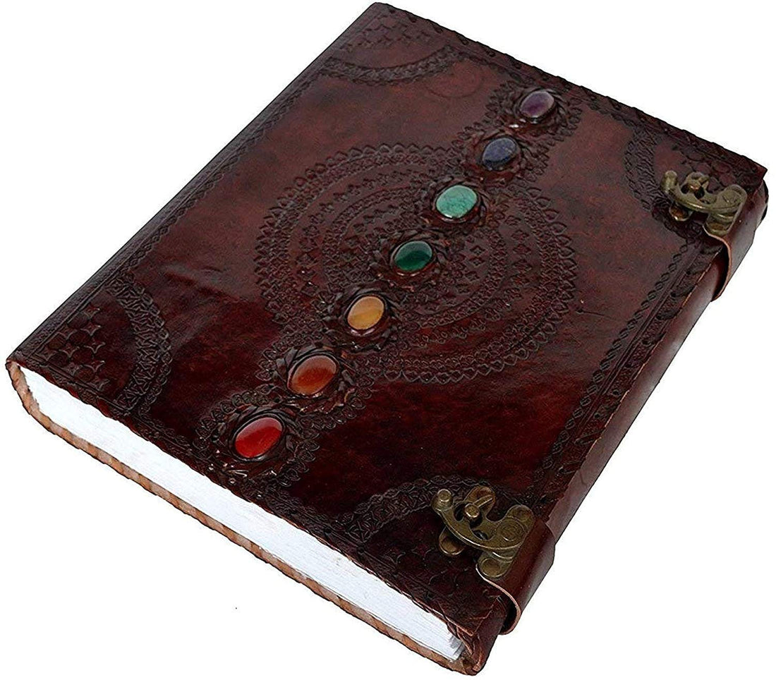 Tuzech Leather Journal Book Seven Chakra Medieval Stone Embossed Handmade Book of Shadows Notebook Office Diary College Book Poetry Book Sketch Book 10 x 13 Inches-Tuzech store