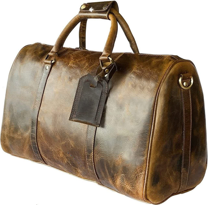 Tuzech 30L Leather Duffle Bag | Top Grain Leather| TSA Approved Cabin Sized | Vintage Classic Style with Modern Outlook | Carry On Gifts for Men and Women (Brown, 20 inches)-Tuzech store