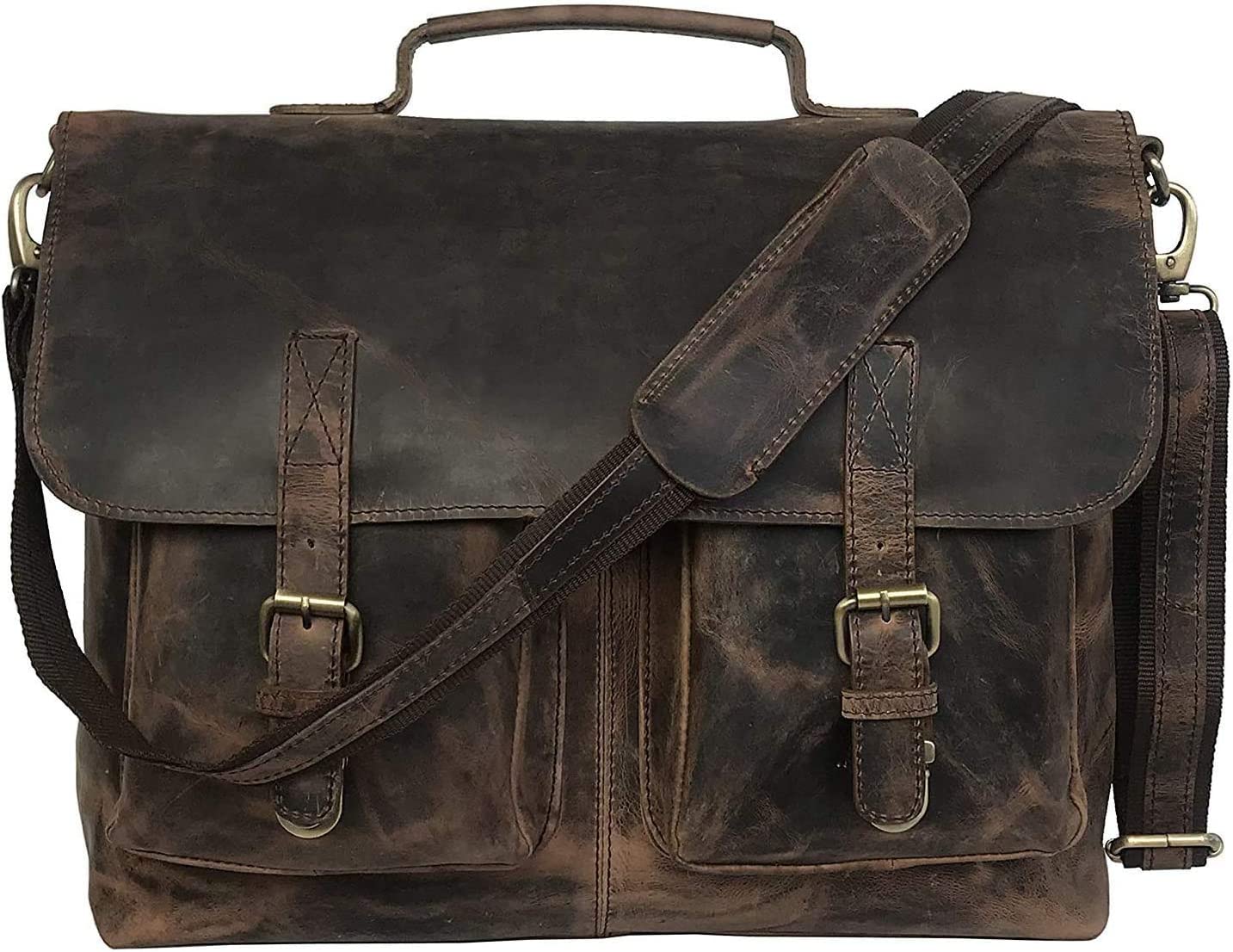 Sperry Leather 16 Inch Retro Buffalo Hunter Leather Laptop Messenger Bag Office Briefcase College Bag (vintage brown)-Tuzech store