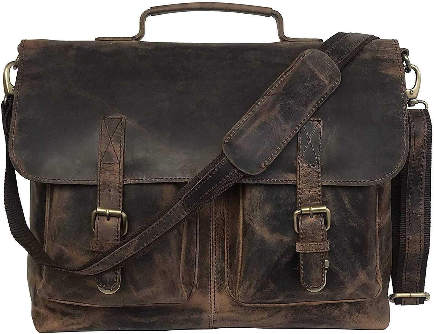 Sperry Leather 16 Inch Retro Buffalo Hunter Leather Laptop Messenger Bag Office Briefcase College Bag (vintage brown)-Tuzech store