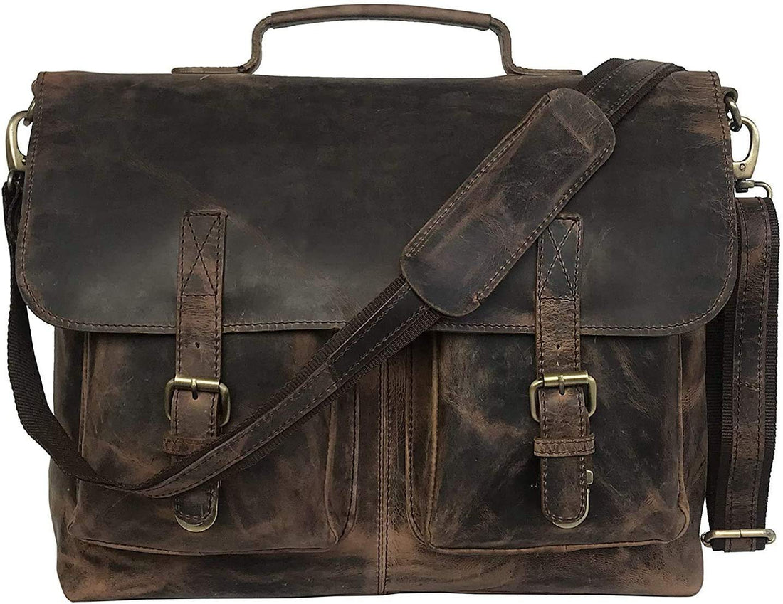 Sperry Leather 16 Inch Retro Buffalo Hunter Leather Laptop Messenger Bag Office Briefcase College Bag (vintage brown)-Tuzech store
