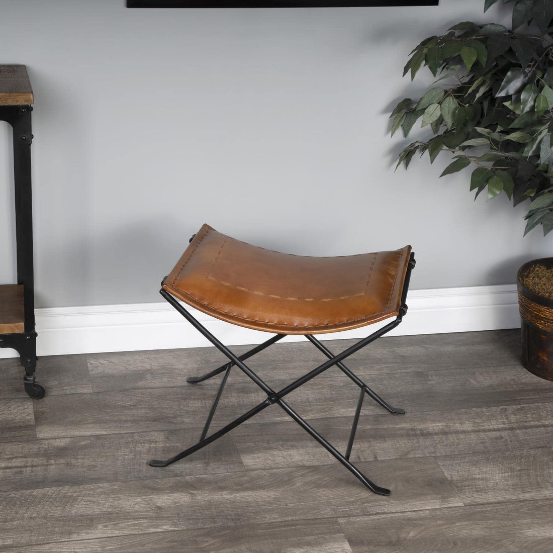 Tuzech Leather Foldable Barstools Butler Melton Brown Leather Stool | Leather Bar Stools | Leather Counter Stools | Genuine Leather Counter Stool | Cowhide Barstools | Rustic Vanity Sling Stool-Tuzech store