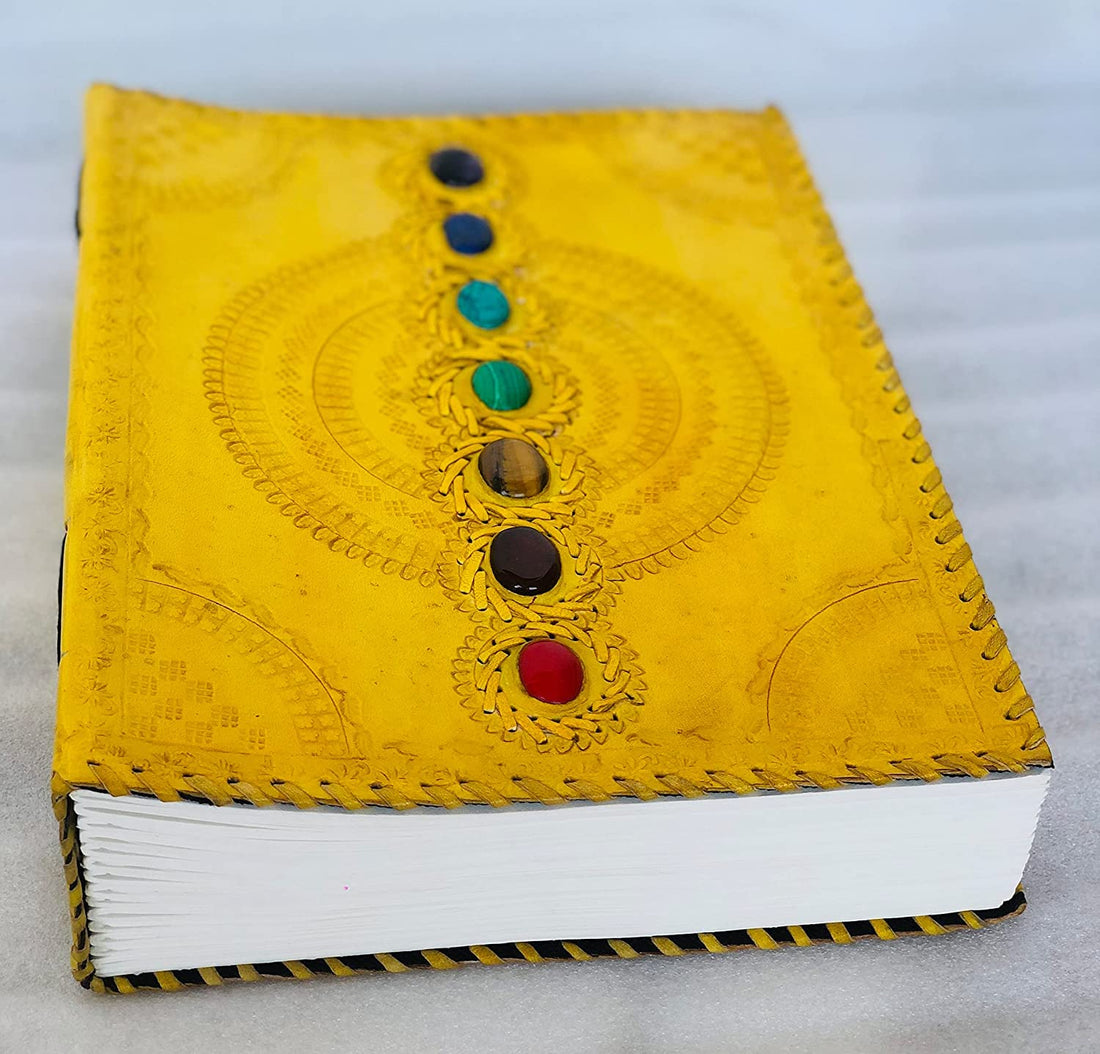 TUZECH Fat Leather 600 Pages Journal Large | Seven Stone Leather Notebook Journal | Blank Handmade Book Sketchbook | Christmas Gift Everyday Use-Tuzech store