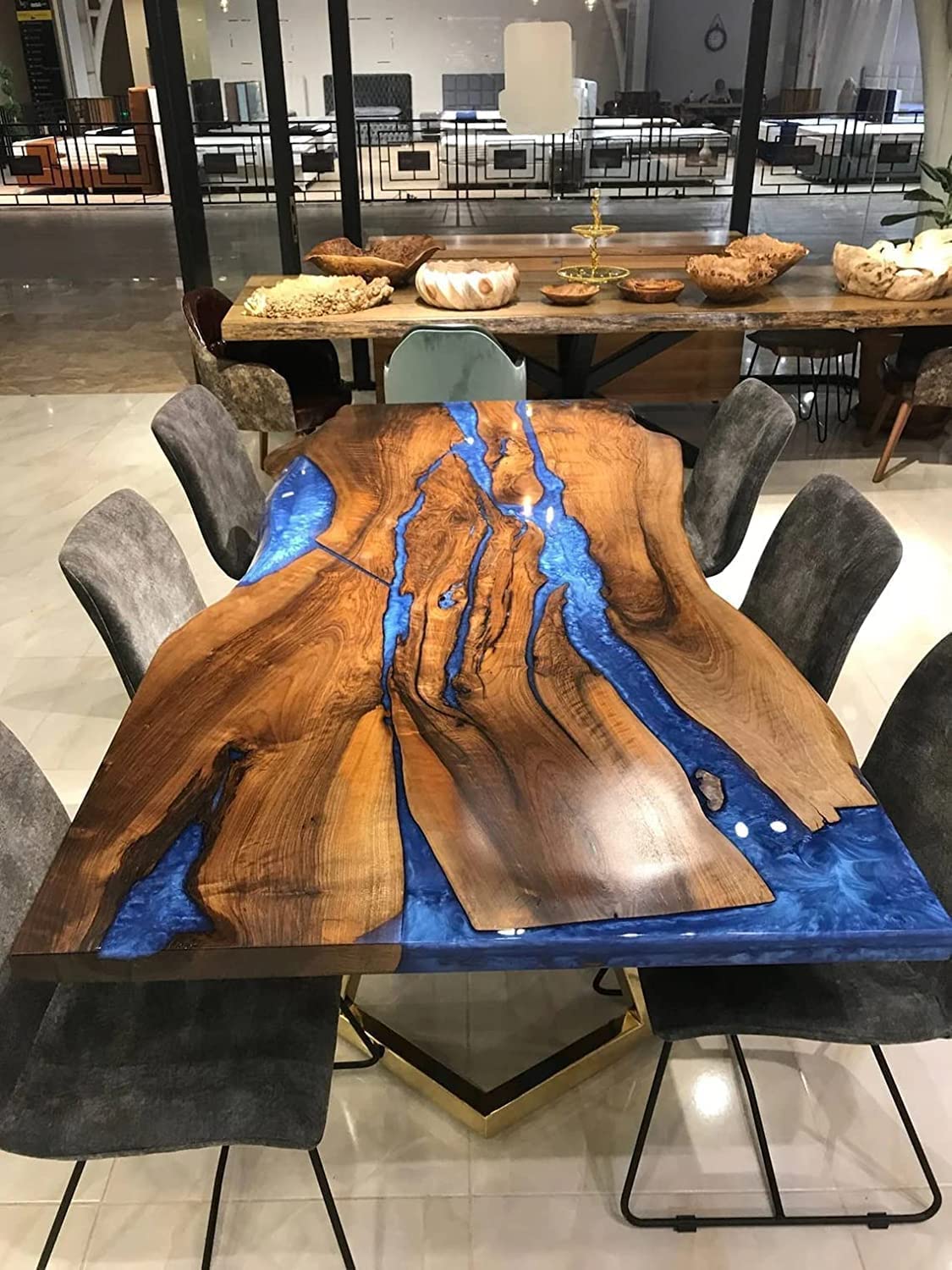 Tuzech Epoxy Table Top Fully Customised Thick Resin River Table Indoor Outdoor Coffee Table Top Wooden Dining Table Top-Tuzech store