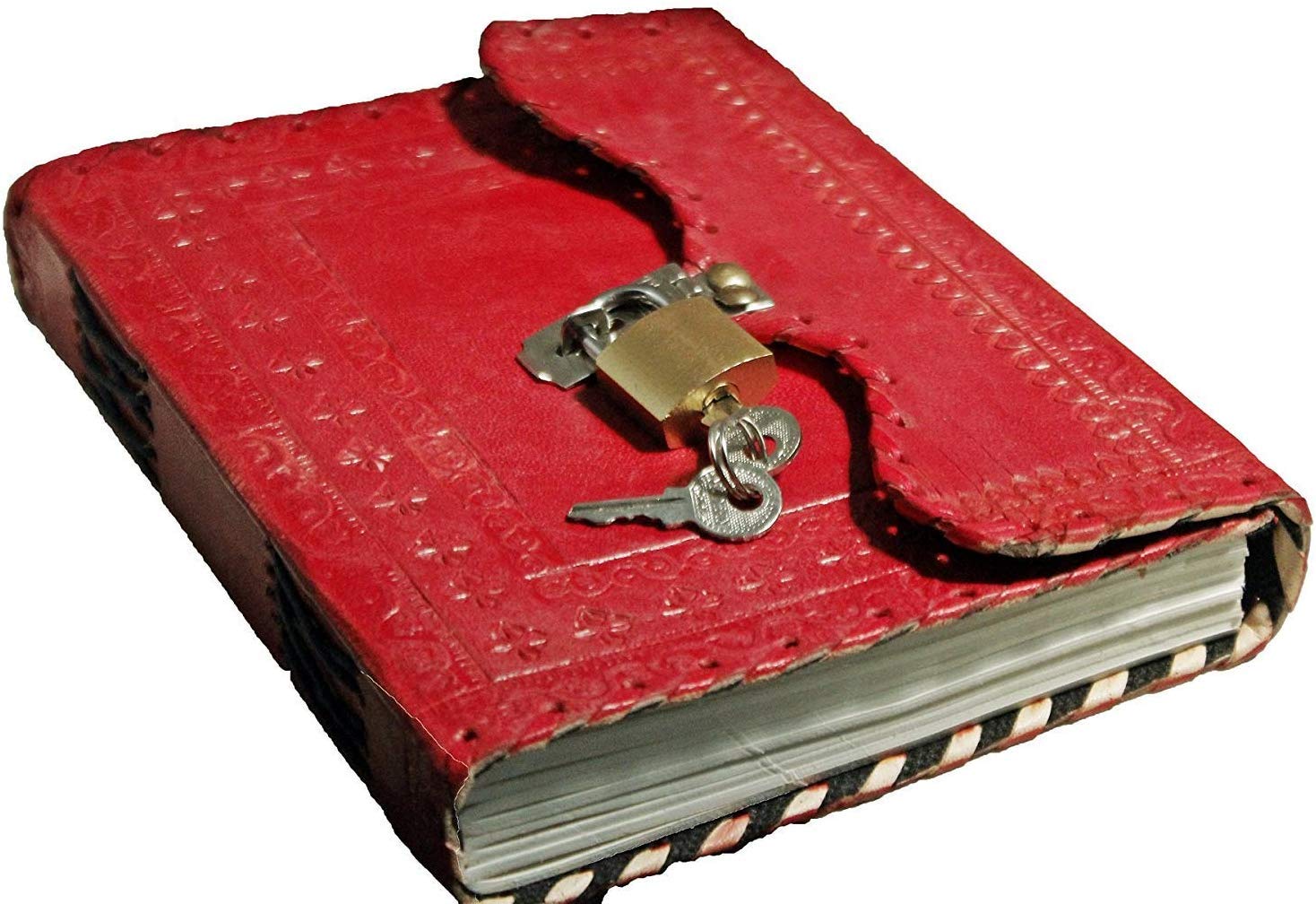 TUZECH Leather Journal Leather Diary to Write Poems, Leather Notebook Personal Memoir with C-Lock (Red, 7 Inches)-Tuzech store