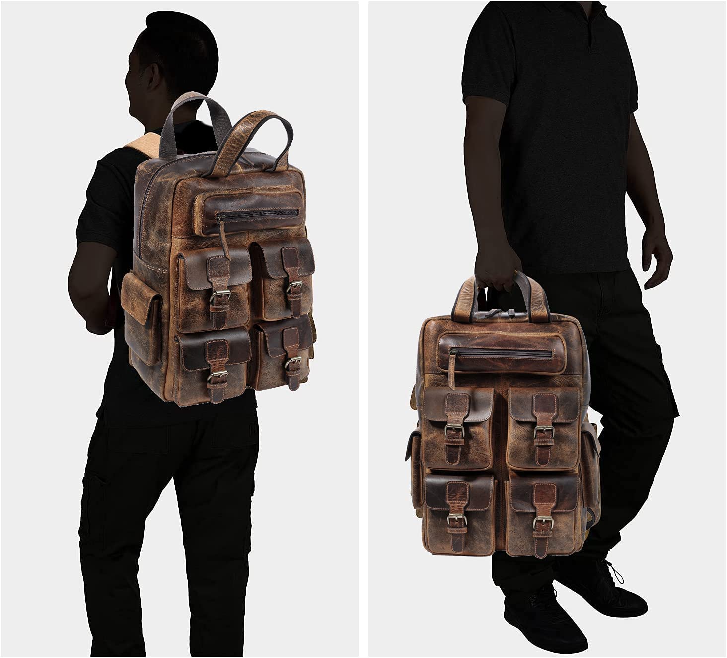 TUZECH Genuine leather Vintage Handmade Stylish Leather Trendy Unique Backpack Rucksack Bag for Unisex (16 Inch)