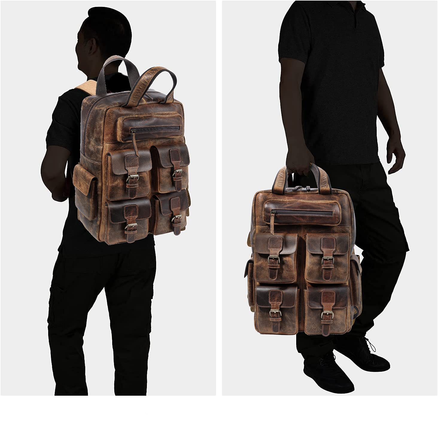 TUZECH Genuine leather Vintage Handmade Stylish Leather Trendy Unique Backpack Rucksack Bag for Unisex (16 Inch)
