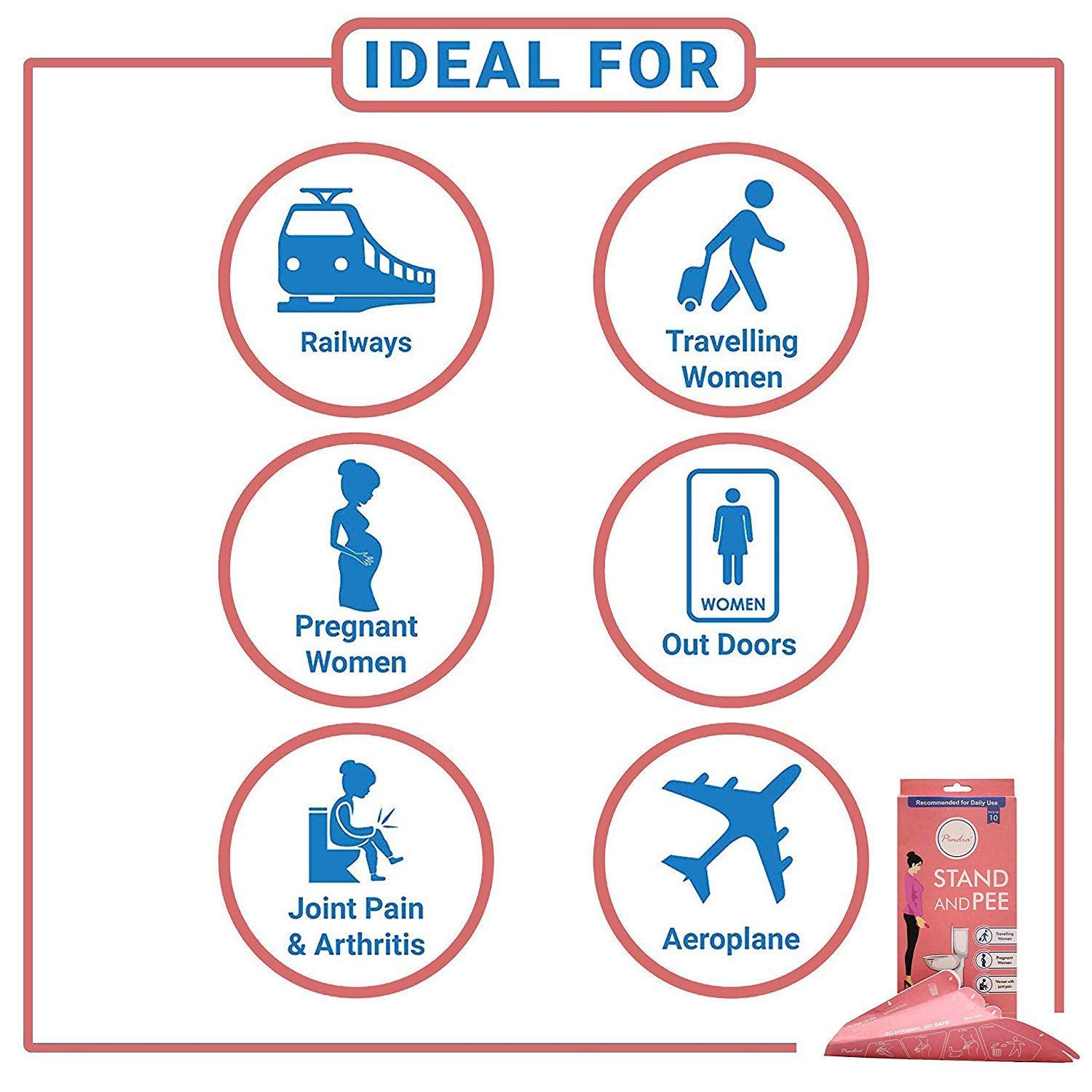 PINDIA Stand and Pee Female Urination Device Women Hygiene - Stand Up for Yourself – Biodegradable Pee Funnel, Lightweight Design for Outdoor Activities, Travel (Set of 10)-Tuzech store