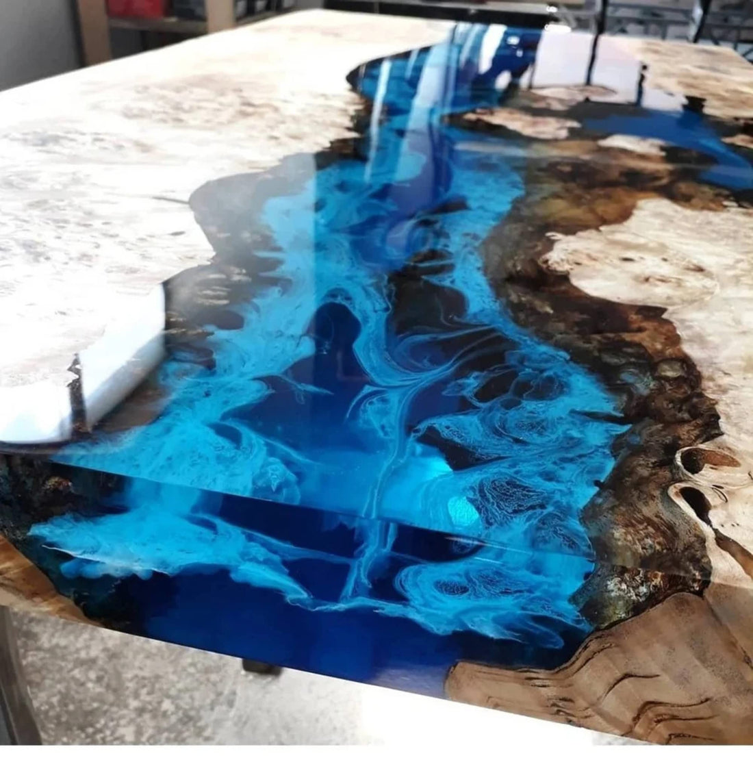 Customized Large EPOXY Table, Resin Dining Table for 2, 4, 6, 8 River Dining Table Top, Smoky River, Wood Epoxy Coffee Table Top, Living Room Table-Tuzech store