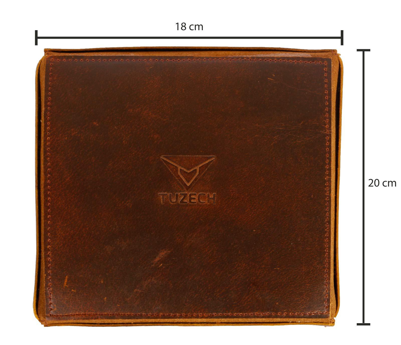 Leather Catchall Change Keys Coins Jewels Tray Organizer Box for Nightstand Big Storage Handmade Antique Brass Studs Decoration for Coin, Key, Phone (Bourbon Brown)-Tuzech store