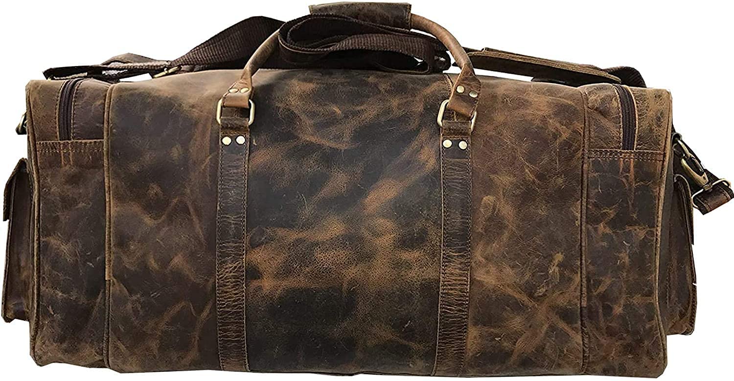 TUZECH Handmade Large Leather Luggage Duffel Weekender Travel Overnight Carry One Duffel Bag For Men (24 Inches)-Tuzech store