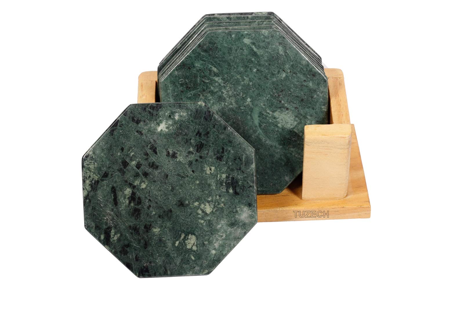 100% Pure Marble Natural Stone Coasters for Drinks with Wooden Holder Housewarming Suitable for Cup Glasses Prevent Furniture from Dirty Spills Water Ring, Scratches 4Inches Set of 6-Tuzech store