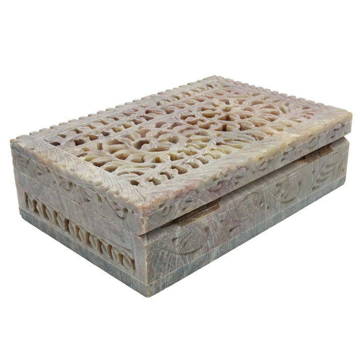 Tuzech Natural Decorative Hand Carved Marble Floral Carving Handmade Jewellery Decorative Marble Box for Jewellery Storage-Tuzech store