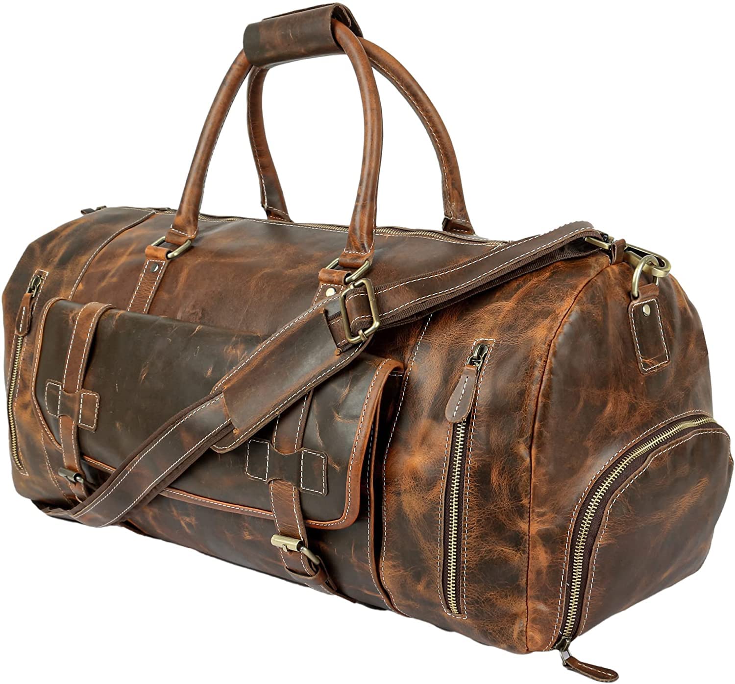 Tuzech Large Duffel Luggage leather Travel Bag Duffel bag Gym Bag Airplane cabin Approved Carry On Overnight Leather Weekender Mens Duffle Bag For Men and Women 22 Inch-Tuzech store