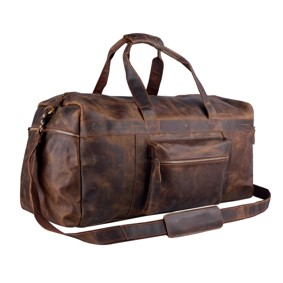Tuzech Classic Vintage Leather men's Travel Duffle luggage bag,Professional Bag Gym Sports Soft Shell Overnight Weekend Brown Color (24 Inches Duffle)