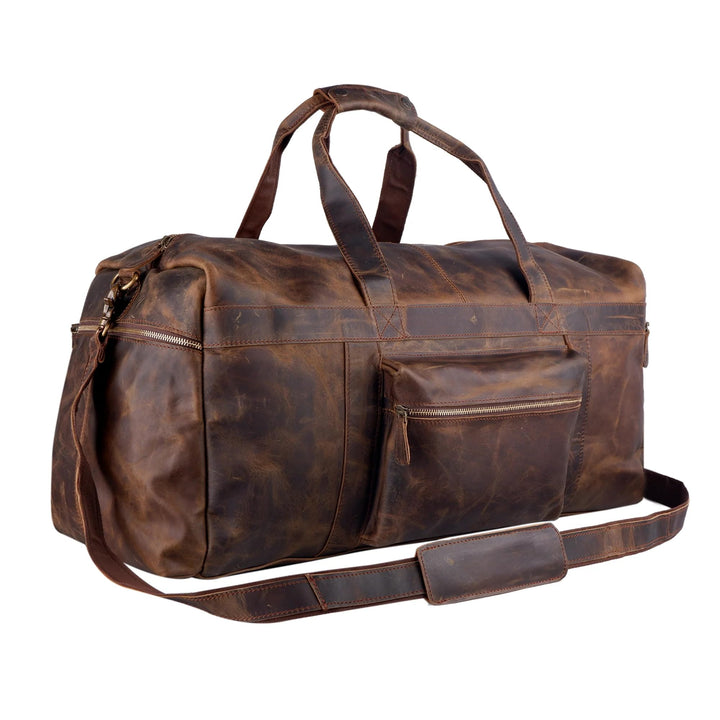 Tuzech Classic Vintage Leather men's Travel Duffle luggage bag,Professional Bag Gym Sports Soft Shell Overnight Weekend Brown Color (24 Inches Duffle)