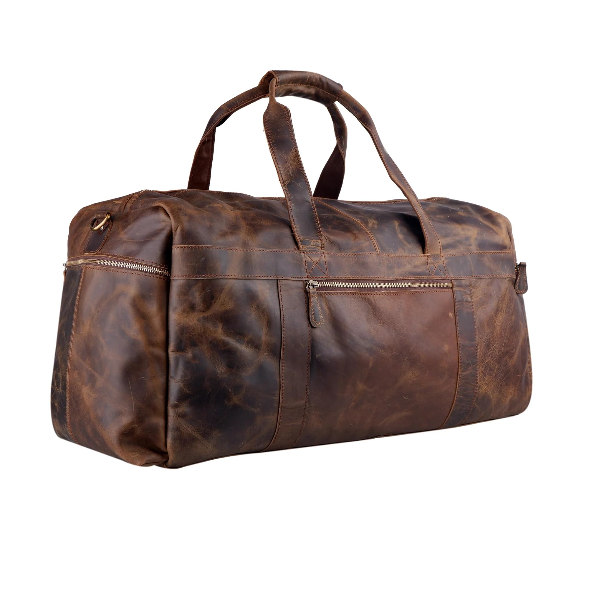 Tuzech Classic Vintage Leather men's Travel Duffle luggage bag,Professional Bag Gym Sports Soft Shell Overnight Weekend Brown Color (24 Inches Duffle)