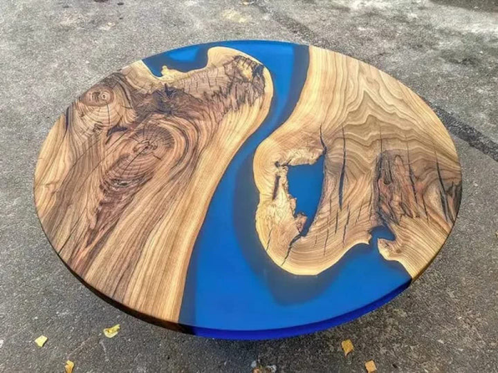Customized Resin Epoxy Round Bar Tops, Solid Wood Table, Resin countertop, Epoxy River Top, Kitchen Top, Home décor, Chemical Blue Black-Tuzech store